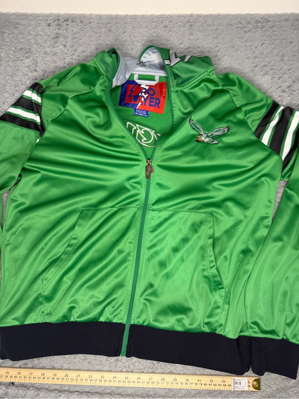 Pro Player Green Zip-Up Track Jacket with Striped Sleeves